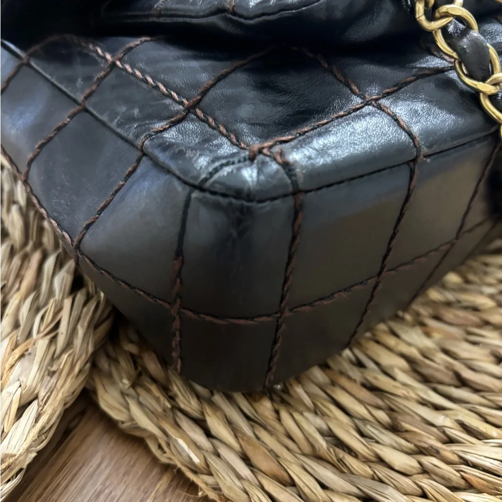 Vintage CHANEL Black Quilted Double Flap Shoulder Bag with Gold Hardware